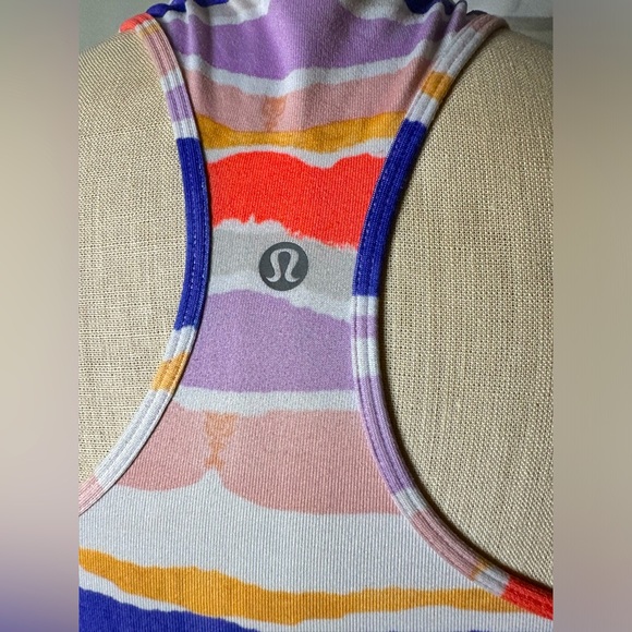 Lululemon Cool Racerback Bleacher Stripe White Iris Flower Tank Top Can Fit M/L - Picture 5 of 5